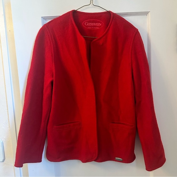 Giesswein Red Boiled Wool Jacket | Made in Austria | Minimalist Blazer - Picture 1 of 3